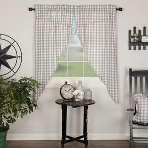 New Farmhouse gathered Window Swag in dark gray and off white checks